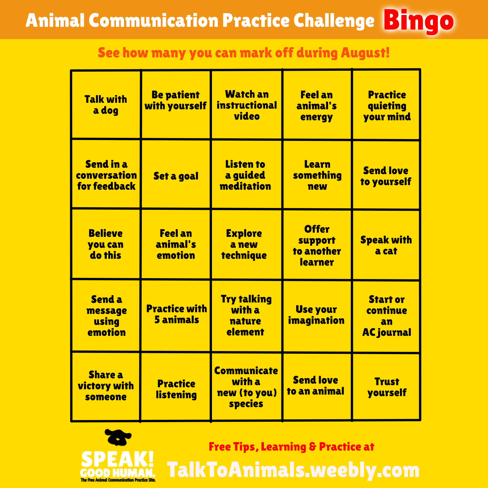 Animal Communication Practice Challenge - SPEAK! GOOD HUMAN.